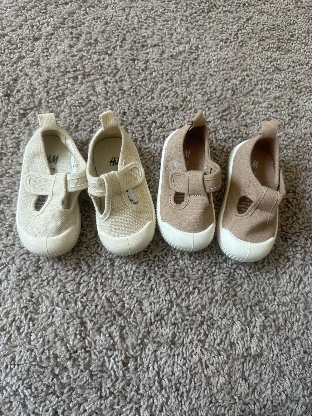 H&M Kids Canvas Mary Jane Shoes in Cream and Brown